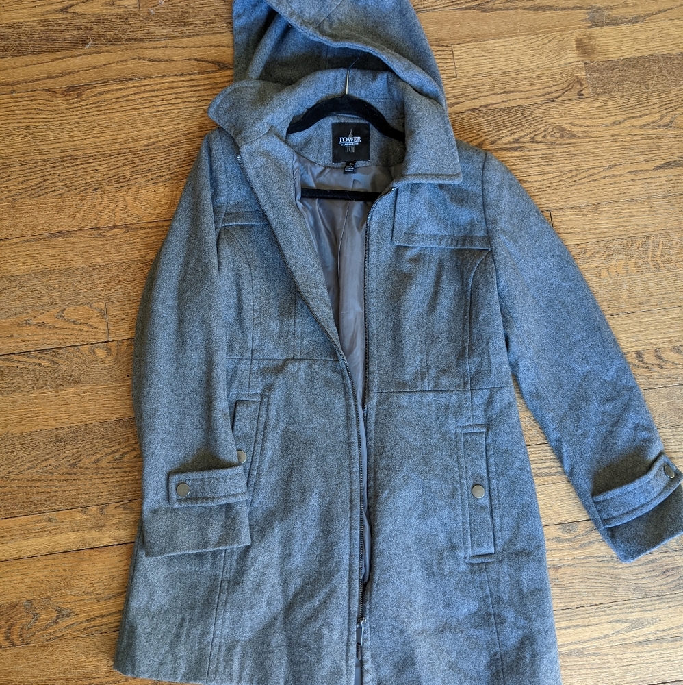 Charcoal Wool Blend Coat with Hood